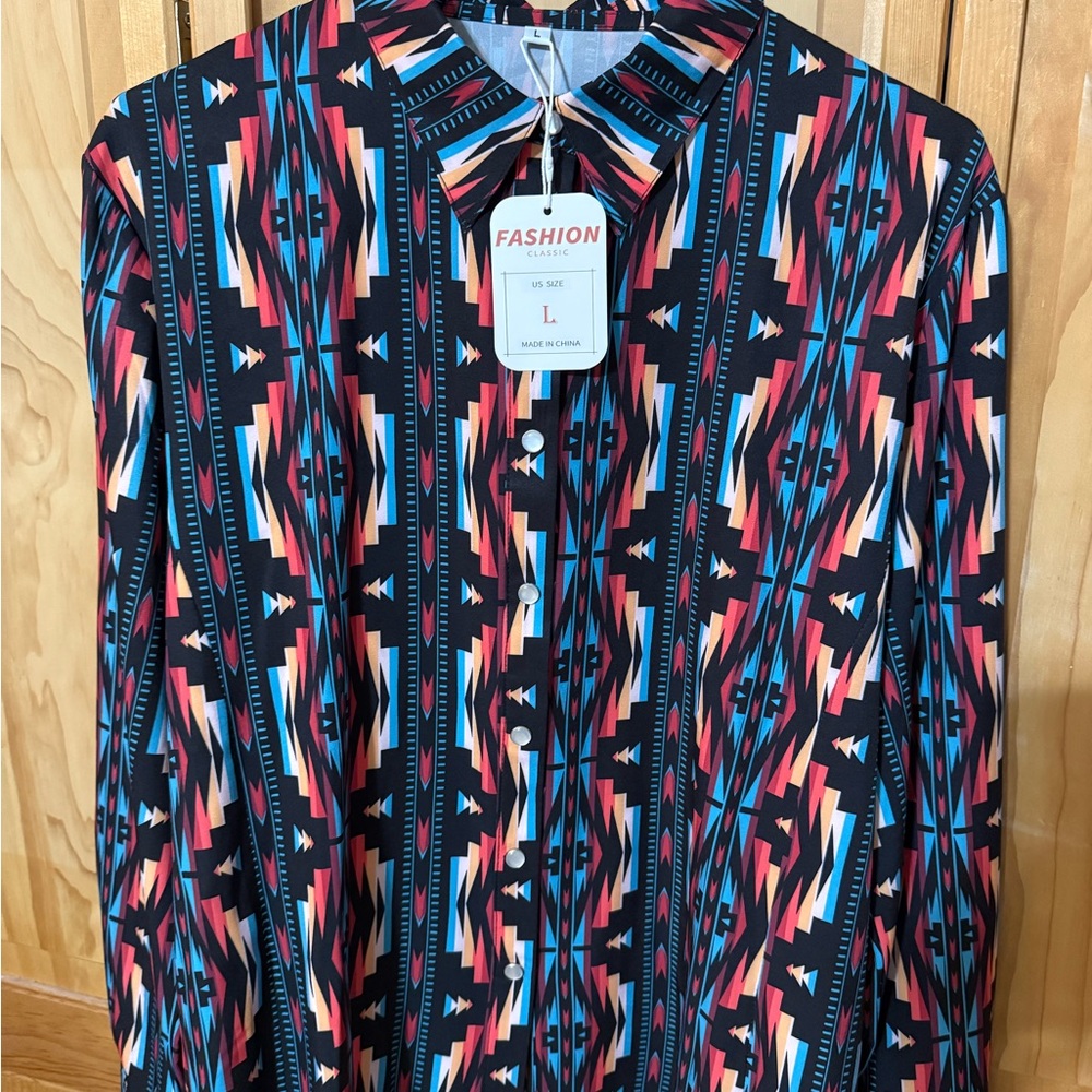 Geometric Patterned Button-Up Shirt